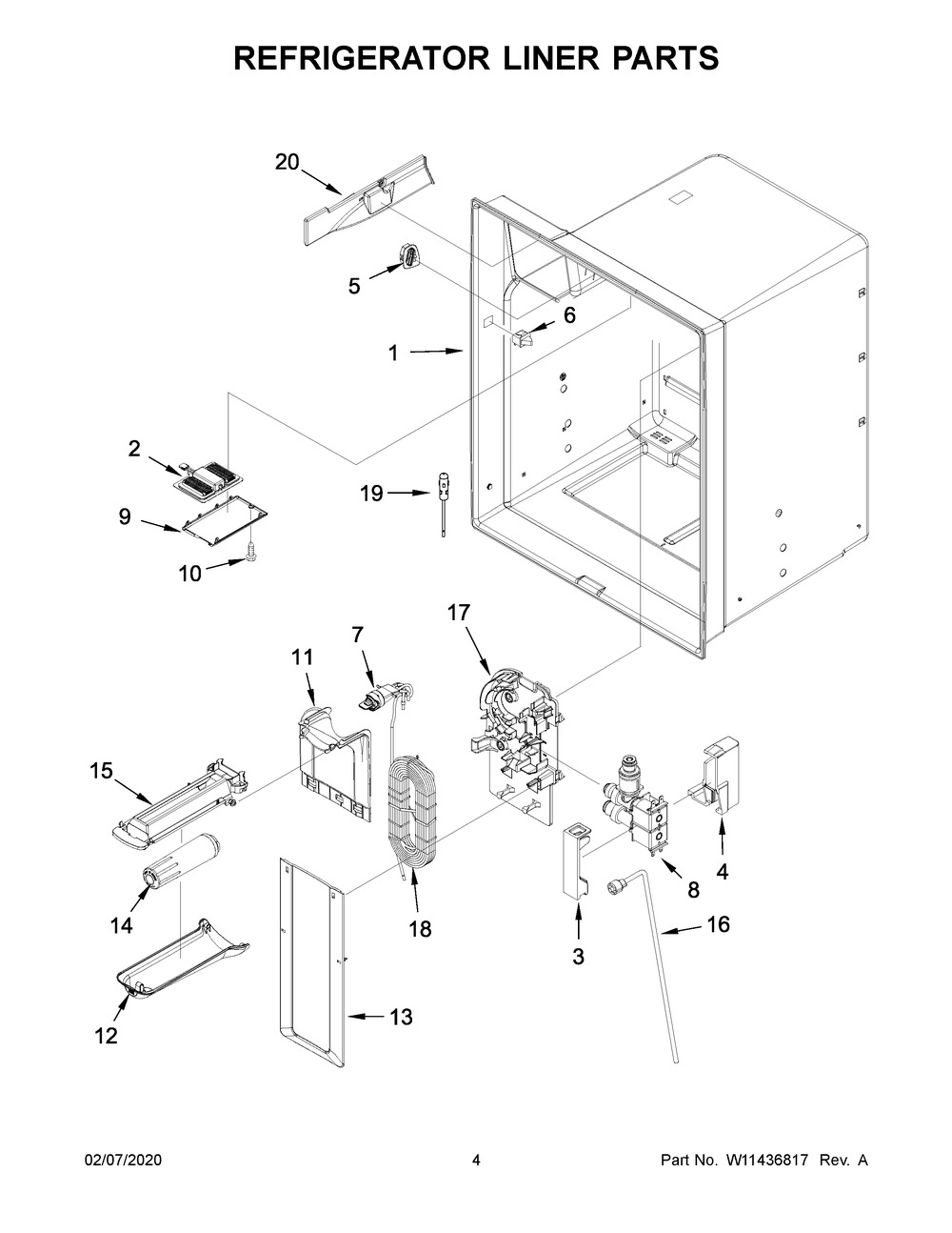 Refrigerator Liner Parts Diagram and Parts List for WRF555SDHB02  Whirlpool Refrigerator
