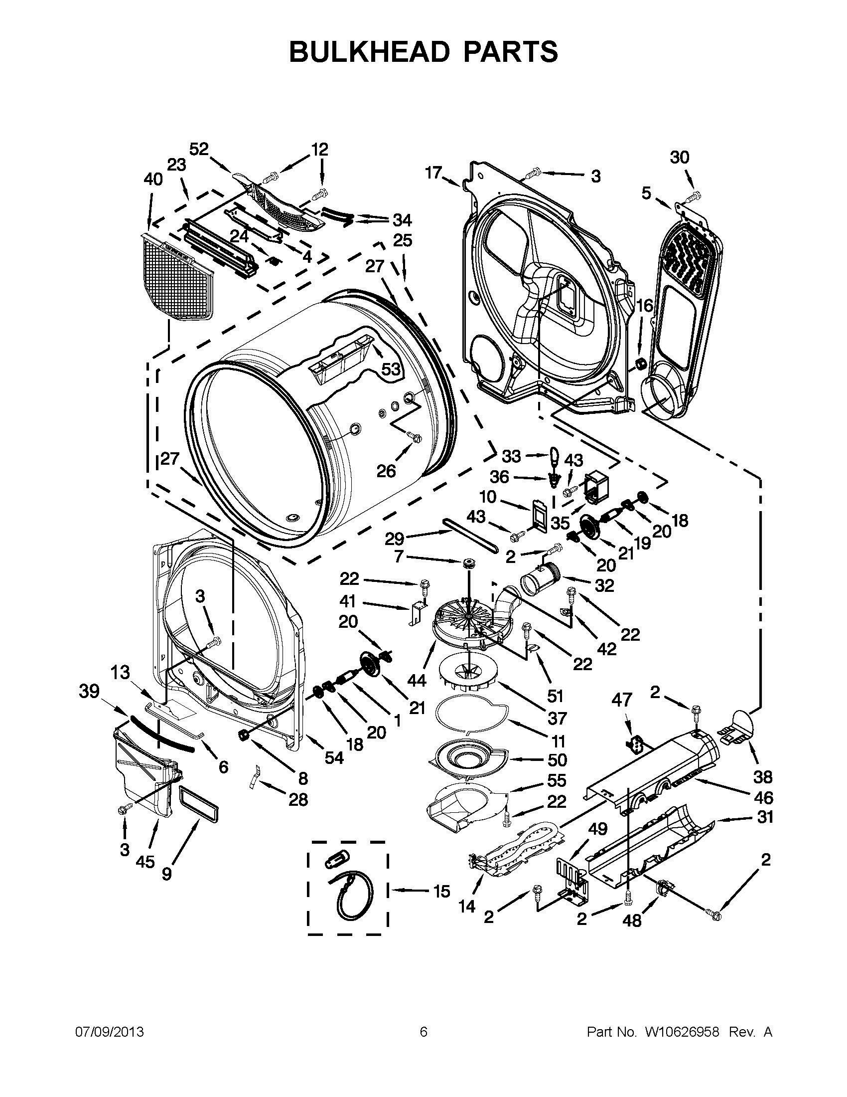 03 - BULKHEAD PARTS Diagram and Parts List for YWED8000BW0  Whirlpool Dryer