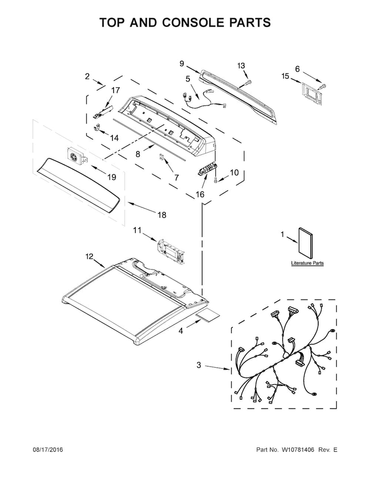 Top And Console Parts Diagram and Parts List for WED8500DR1  Whirlpool Dryer