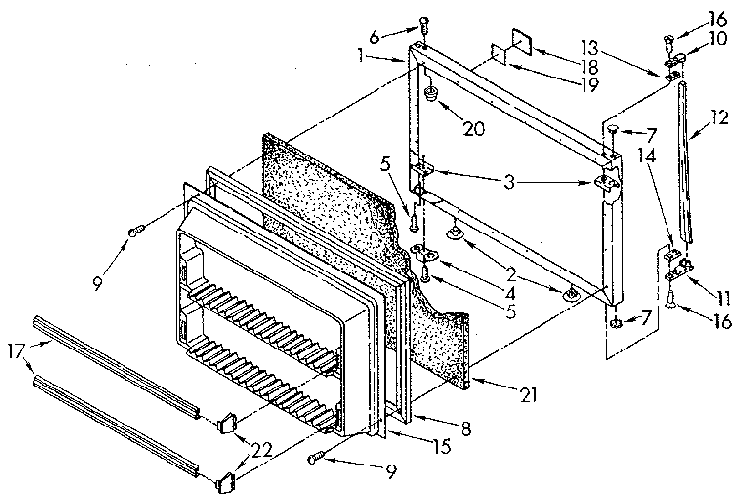 Freezer Door Diagram and Parts List for ET20AKXSN03  Whirlpool Refrigerator