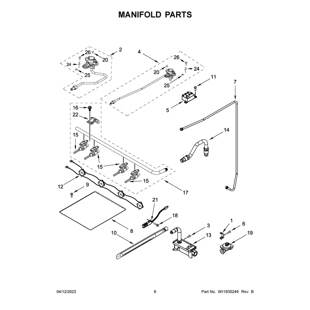 Manifold Parts Diagram and Parts List for WFG320M0MS0  Whirlpool Range