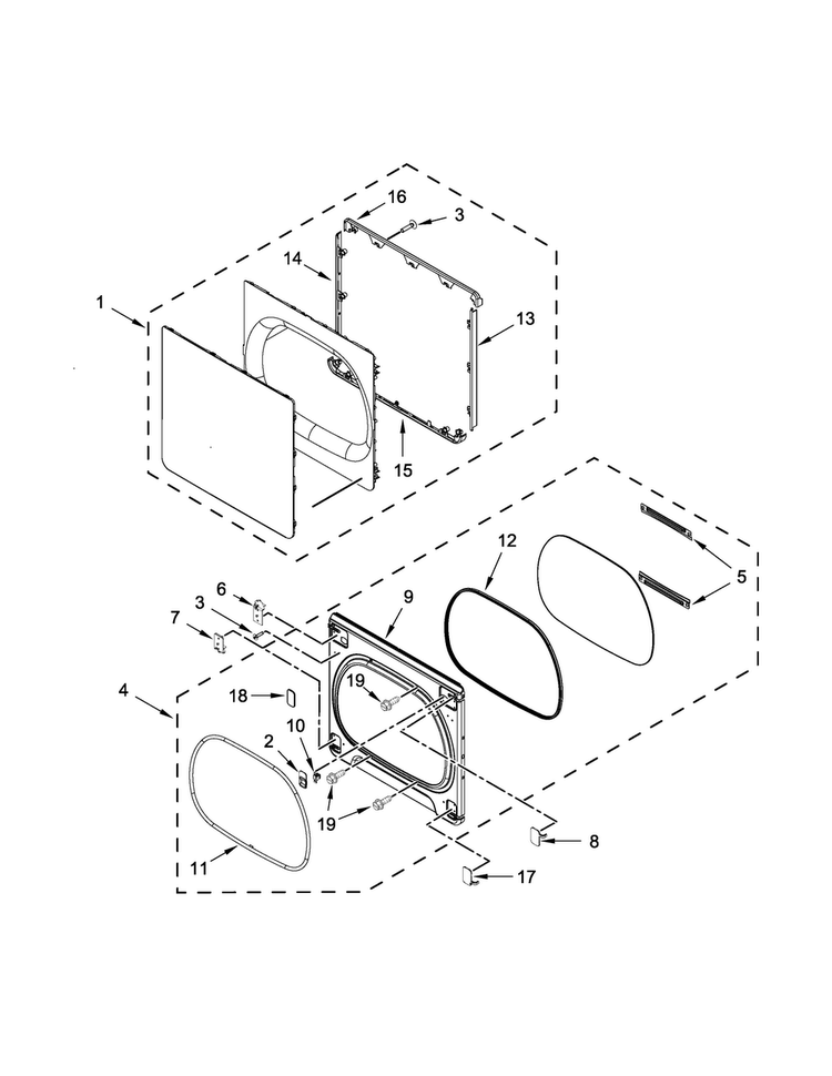 Door Parts Diagram and Parts List for 11079132412  Kenmore Dryer