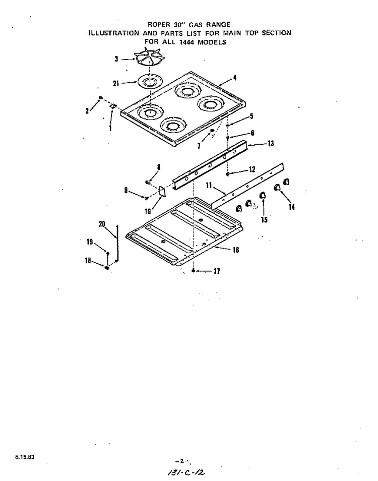 Section 4 Diagram and Parts List for 1444W2A  Roper Range