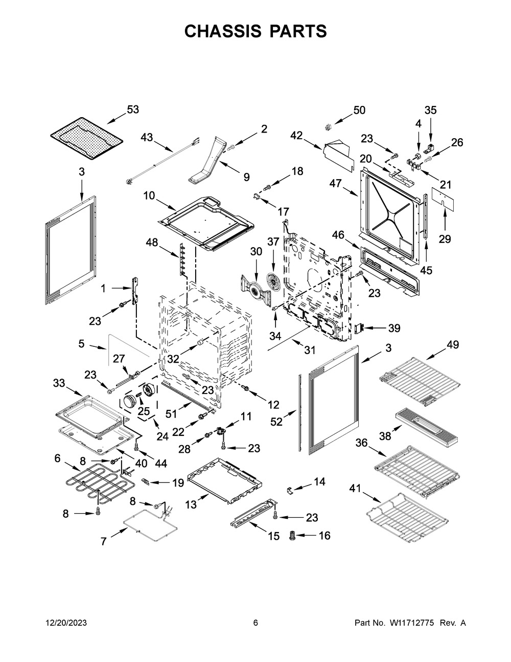 Chassis Parts Diagram and Parts List for KSIS730PSS1  KitchenAid Range