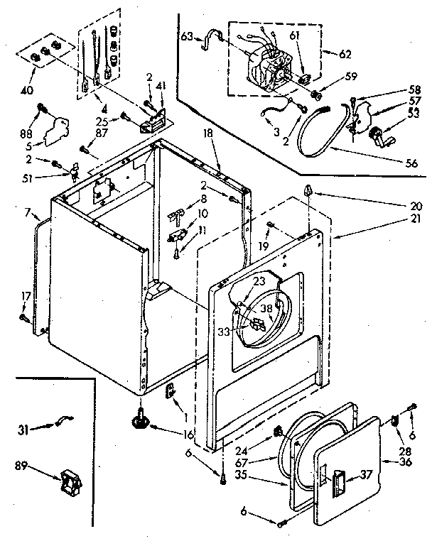 Cabinet Diagram and Parts List for LE3000XSWO  Whirlpool Dryer
