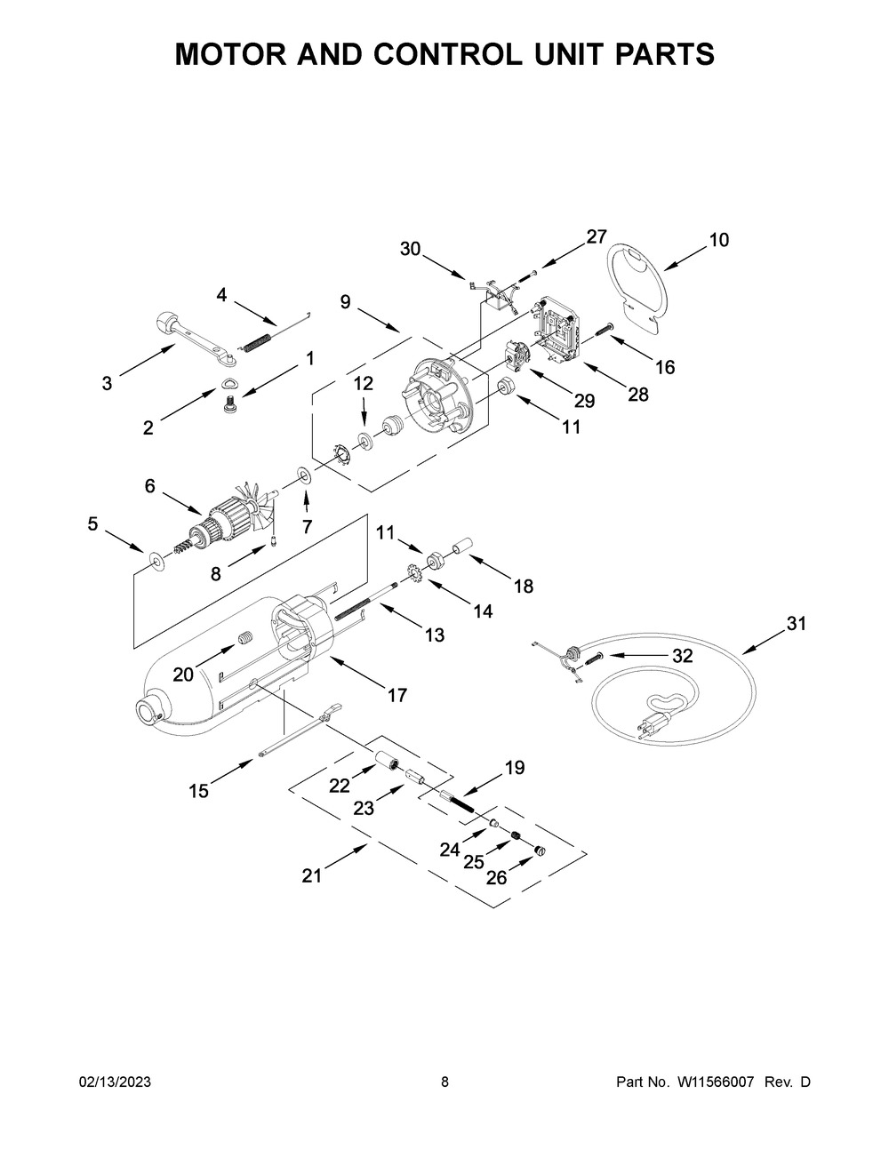 Motor And Control Unit Parts Diagram and Parts List for KSM195PSBM0  KitchenAid Mixer