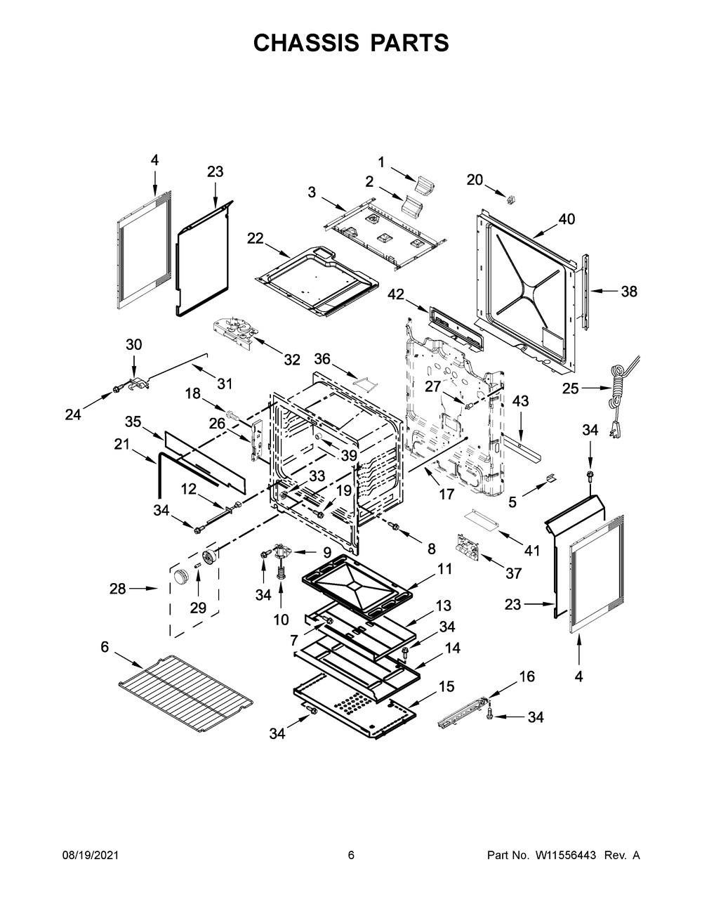 Chassis Parts Diagram and Parts List for WEG515S0LB0  Whirlpool Range
