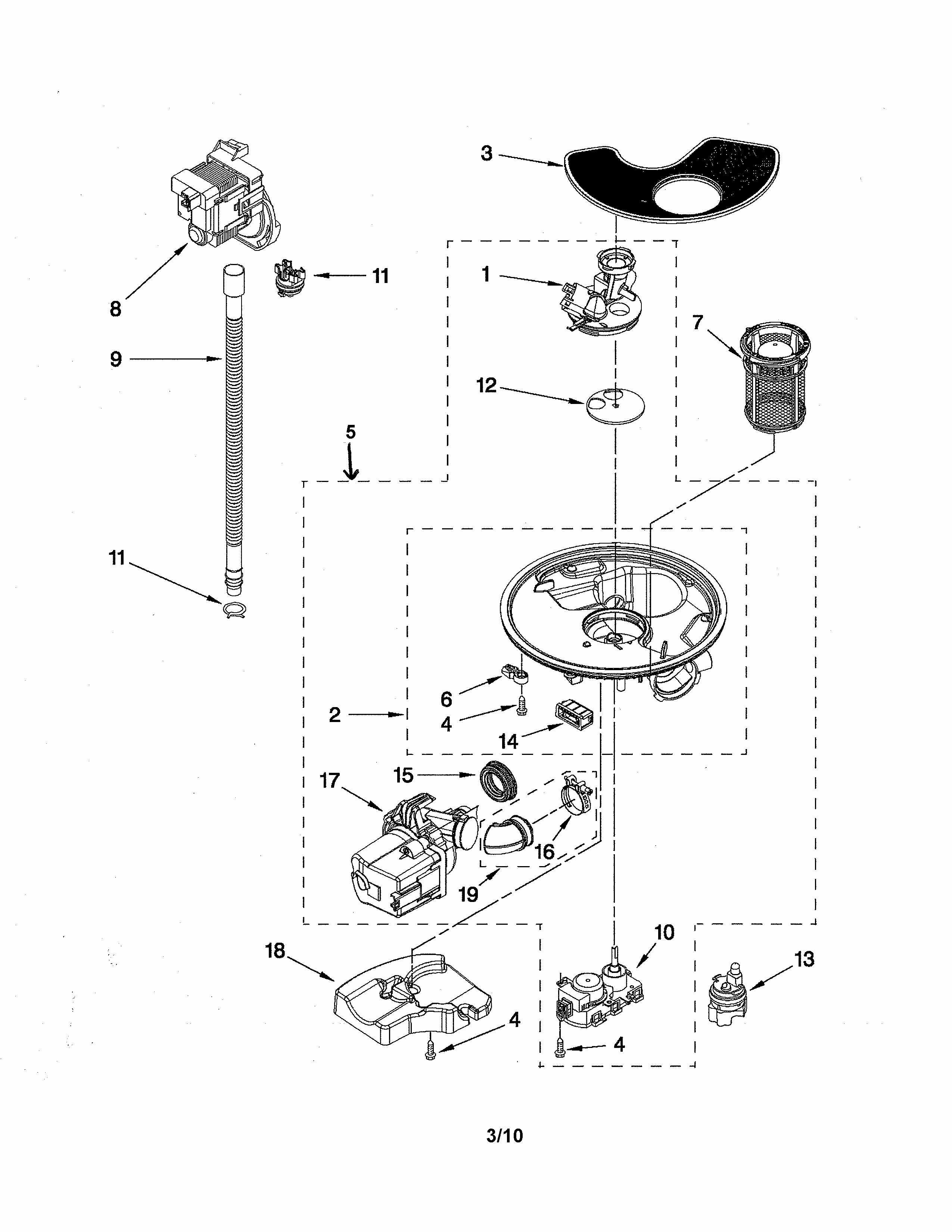 Pump And Motor Parts Diagram and Parts List for 66513262K112  Kenmore Dishwasher