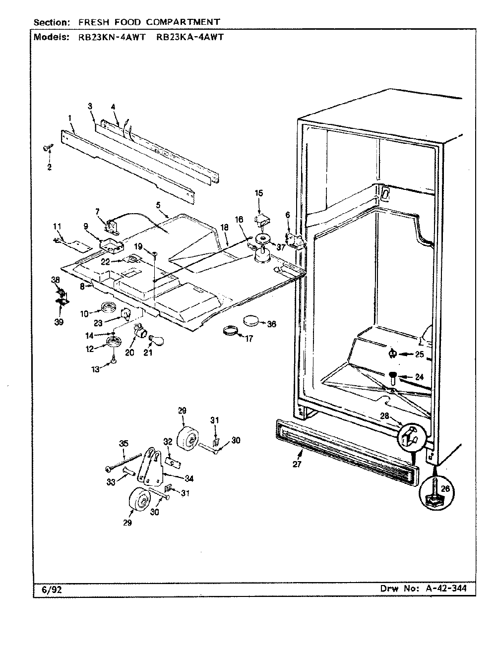 04 - Fresh Food Compartment Diagram and Parts List for RB23KA4AWT  Whirlpool Refrigerator