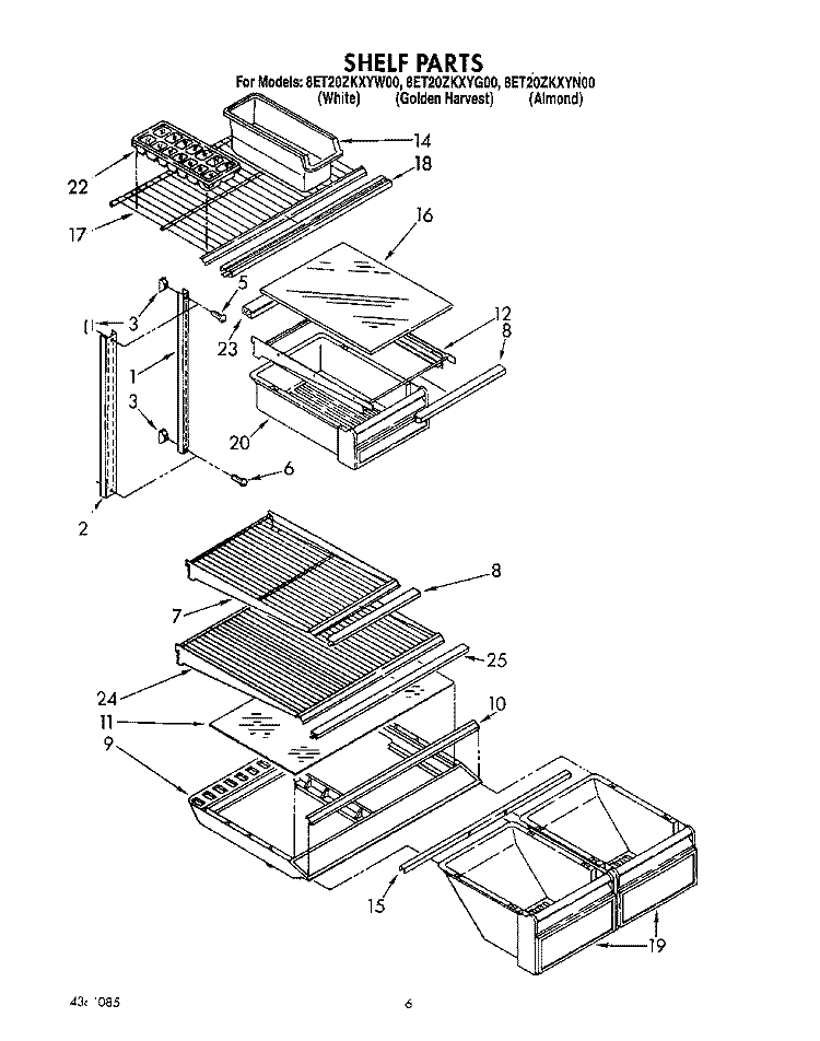 SHELF Diagram and Parts List for 8ET20ZKXYG00  Whirlpool Refrigerator