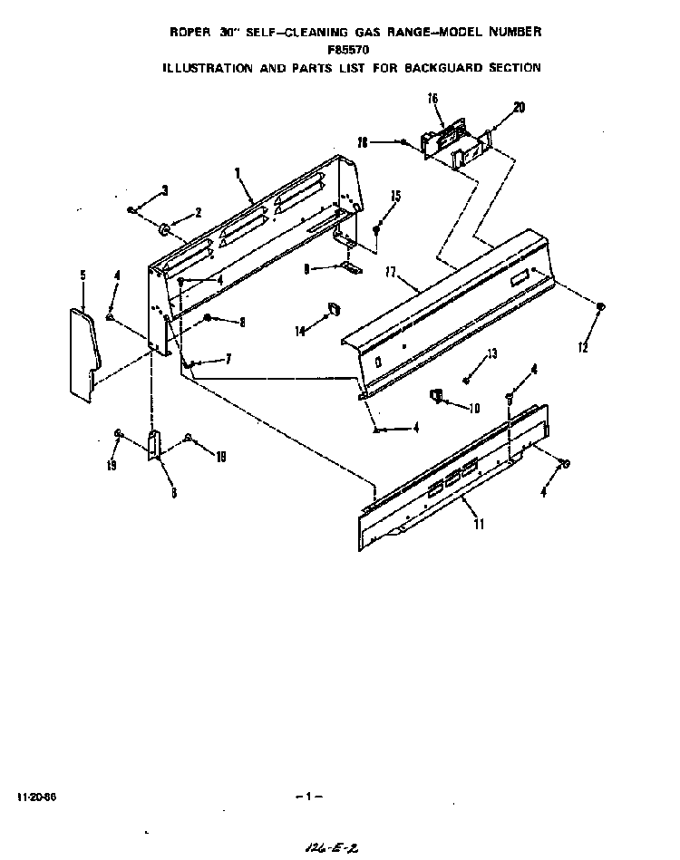 Backguard Diagram and Parts List for F8557*0  Roper Range