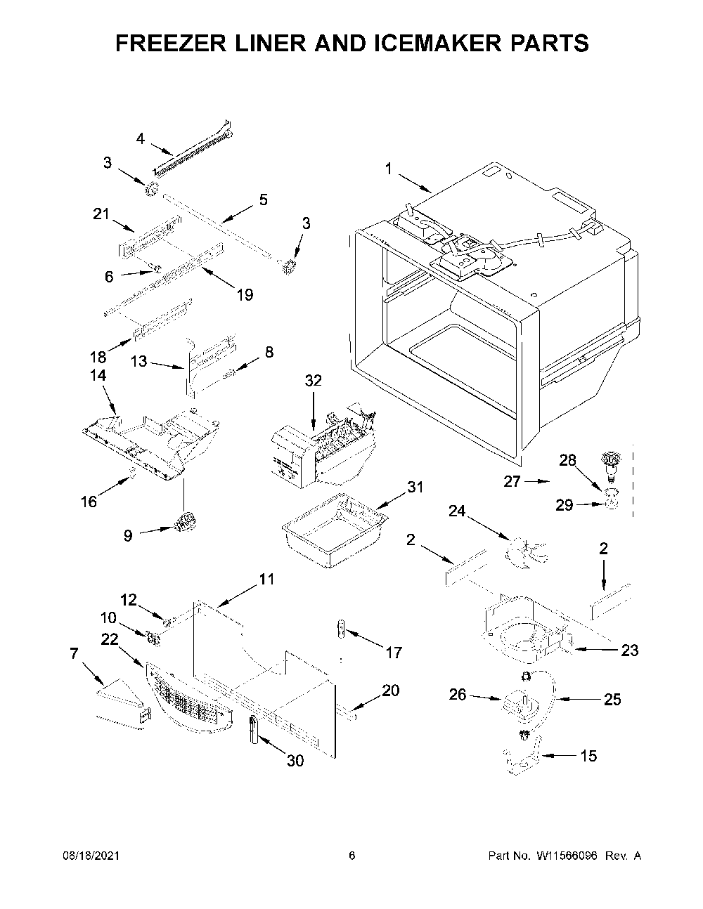 Freezer Liner And Icemaker Parts Diagram and Parts List for KRFC300ESS07  KitchenAid Refrigerator