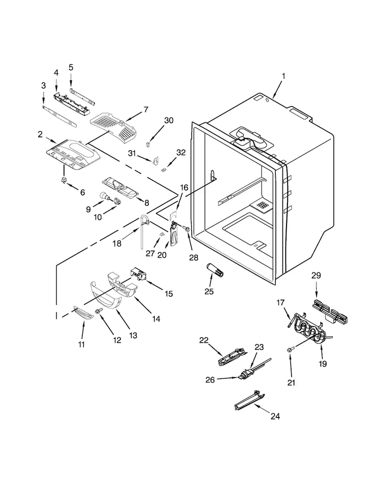 Refrigerator Liner Parts Diagram and Parts List for KRFC300ESS01  KitchenAid Refrigerator