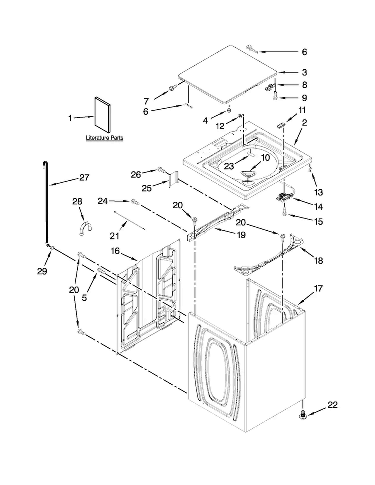 Top And Cabinet Parts Diagram and Parts List for 11020102311  Kenmore Washer