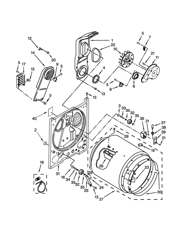 Bulkhead Parts Diagram and Parts List for YIED4771DQ0  Inglis Dryer