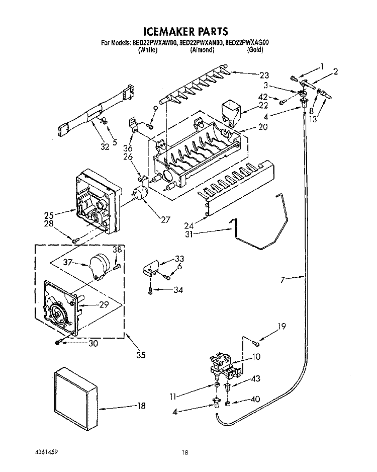 ICEMAKER, LIT/OPTIONAL Diagram and Parts List for 8ED22PWXAW00  Whirlpool Refrigerator