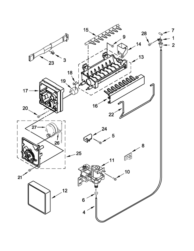 Icemaker Parts Diagram and Parts List for W8TXNGMBB00  Whirlpool Refrigerator