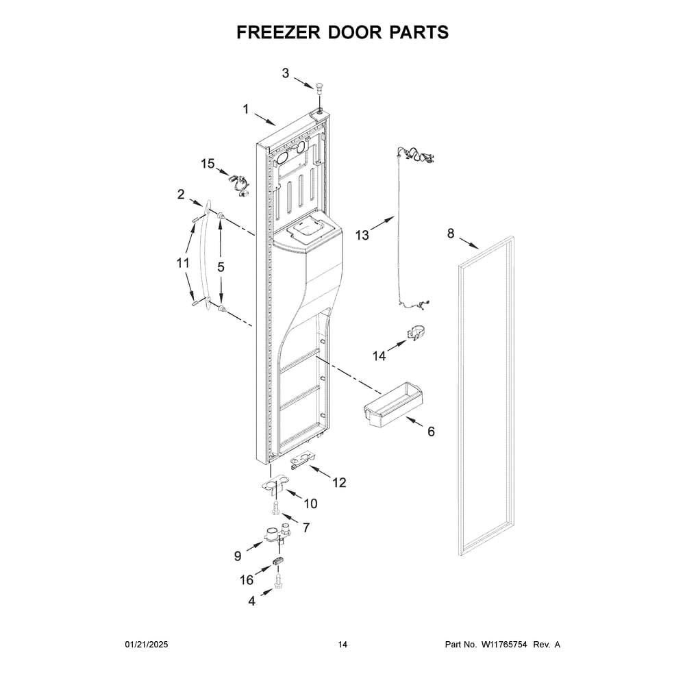 Freezer Door Parts Diagram and Parts List for WRSF5836RZ00  Whirlpool Refrigerator