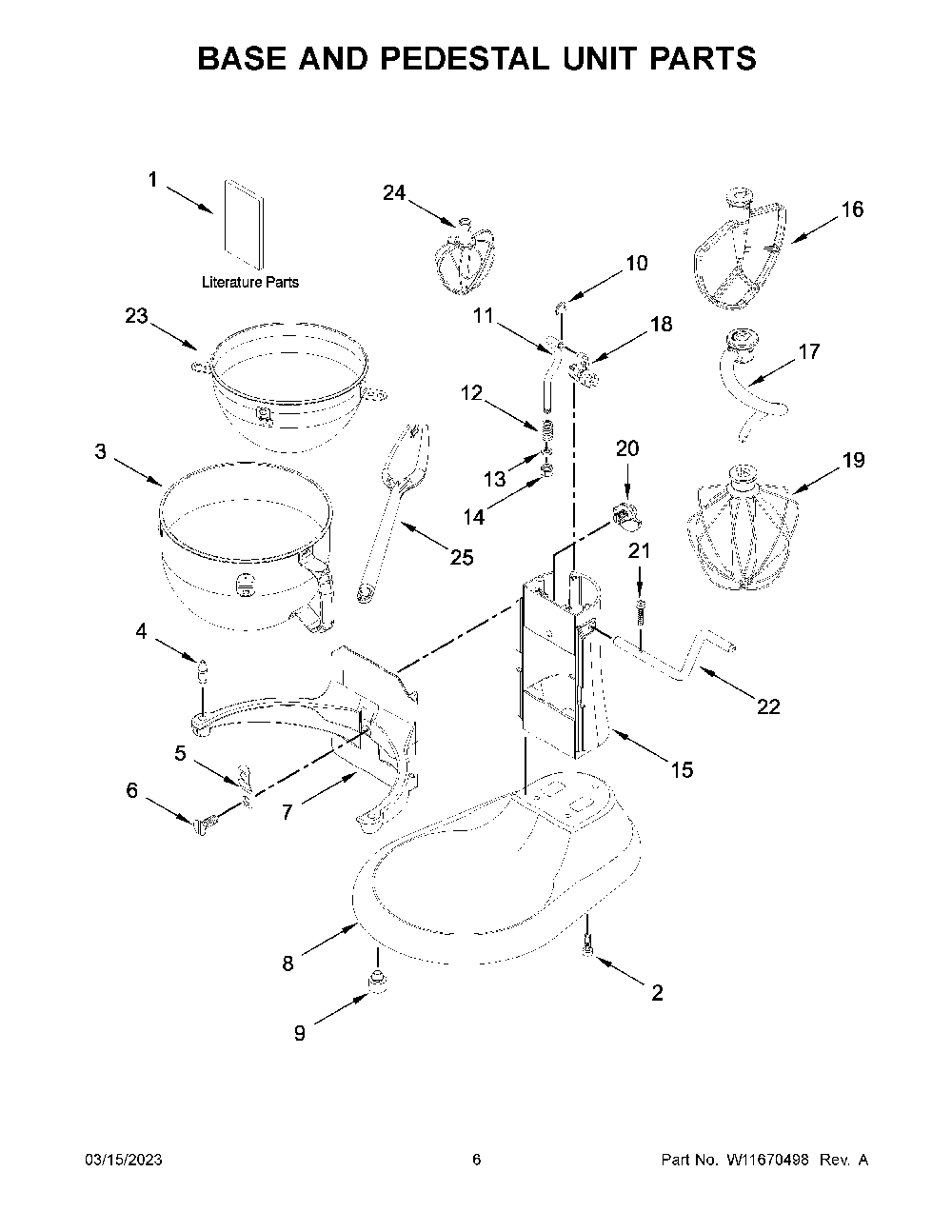 Base And Pedestal Unit Parts Diagram and Parts List for KSM55SJSXER0  KitchenAid Mixer