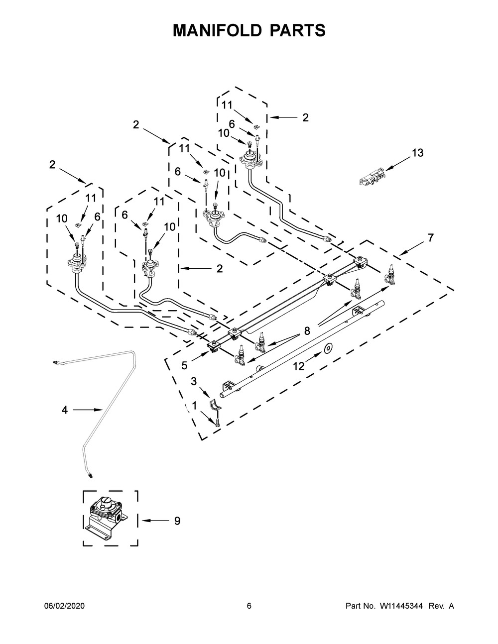 Manifold Parts Diagram and Parts List for KSDG950ESS2  Whirlpool Range
