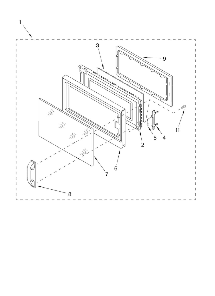 Door Diagram and Parts List for MH6150XHB1  Whirlpool Microwave