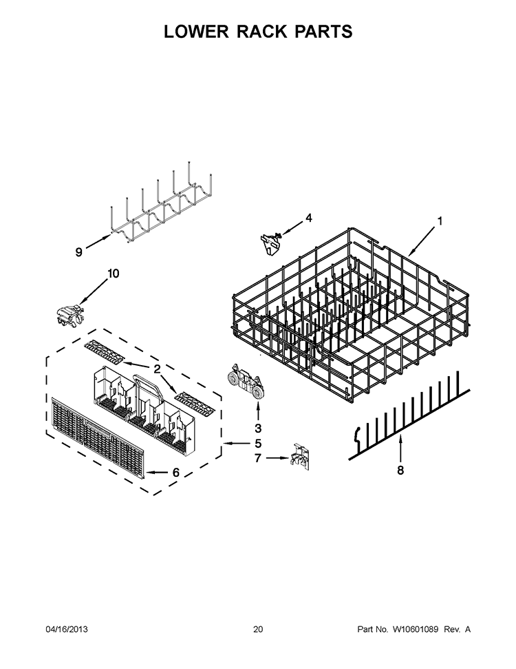 LOWER RACK PARTS Diagram and Parts List for WDF780SLYB2  Whirlpool Dishwasher