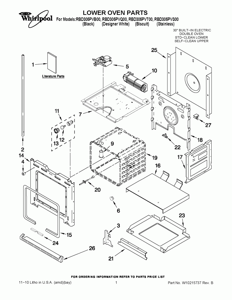 LOWER OVEN PARTS Diagram and Parts List for RBD305PVS00  Whirlpool Wall Oven