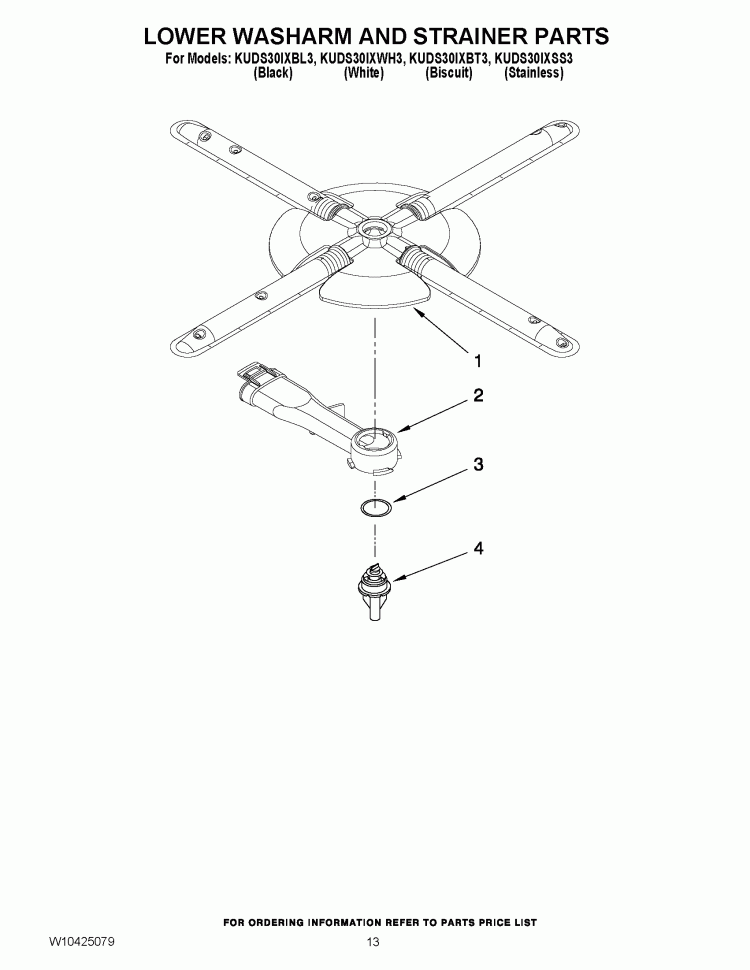 LOWER WASHARM AND STRAINER PARTS Diagram and Parts List for KUDS30IXBL3  KitchenAid Dishwasher