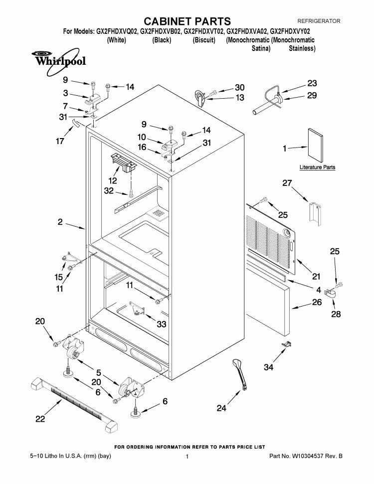 CABINET PARTS Diagram and Parts List for GX2FHDXVB02  Whirlpool Refrigerator