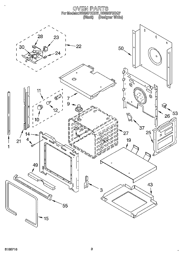 OVEN Diagram and Parts List for RS696PXGQ7  Whirlpool Range