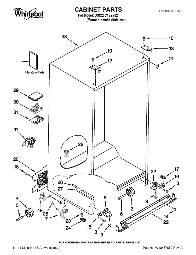 CABINET PARTS Diagram and Parts List for GSC25C4EYY02  Whirlpool Refrigerator