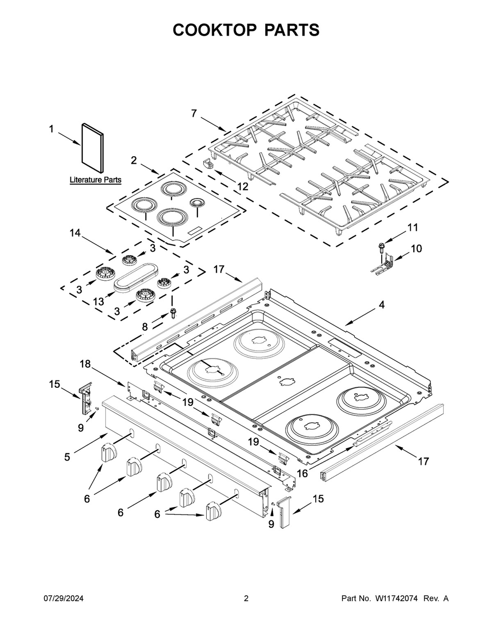 02 - Cooktop Parts Diagram and Parts List for MFGS6030RZ0  Whirlpool Range