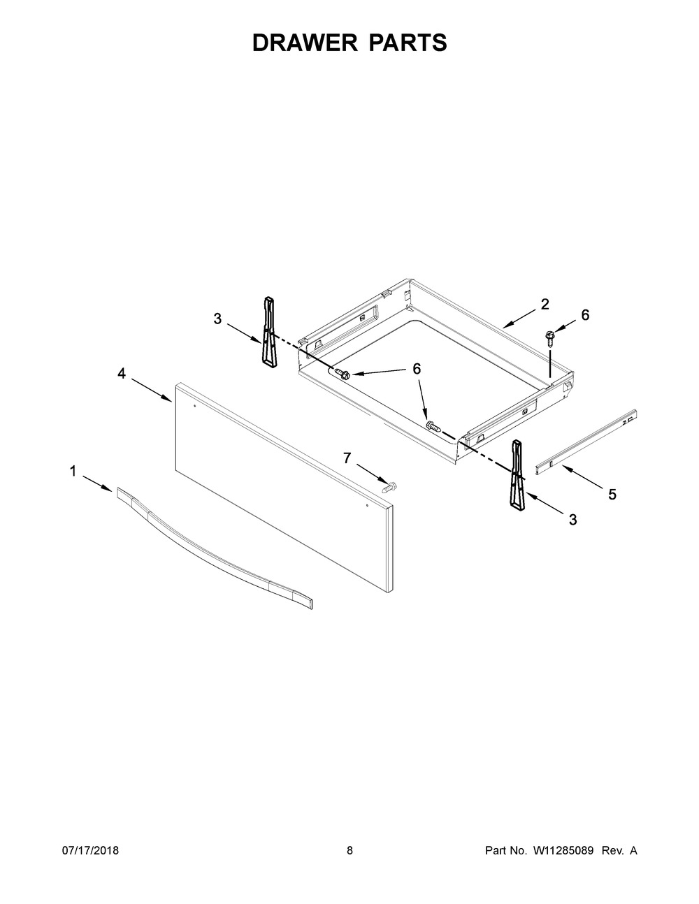 Drawer Parts Diagram and Parts List for WEE745H0FE2  Whirlpool Range