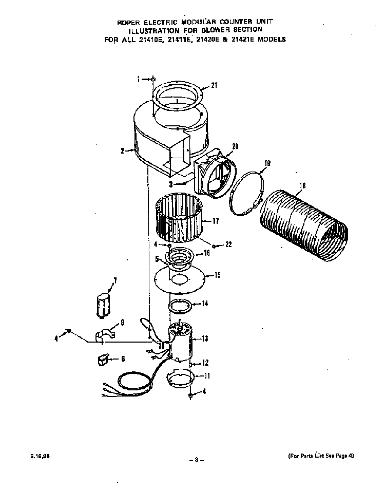 Blower Diagram and Parts List for 2142*0E  Roper Range
