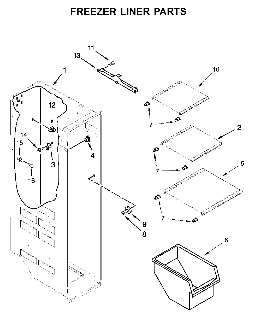 Freezer liner parts Diagram and Parts List for 10651115711  Kenmore Refrigerator