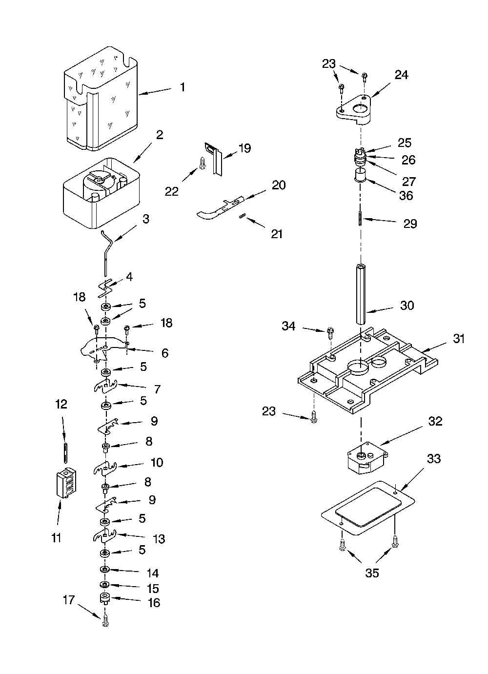 Motor and ice container parts Diagram and Parts List for ED5SHAXMT10  Whirlpool Refrigerator