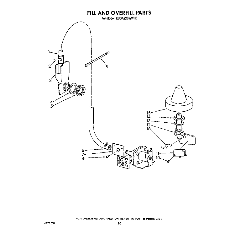 FILL AND OVERFILL Diagram and Parts List for KUDA22SWWH0  KitchenAid Dishwasher