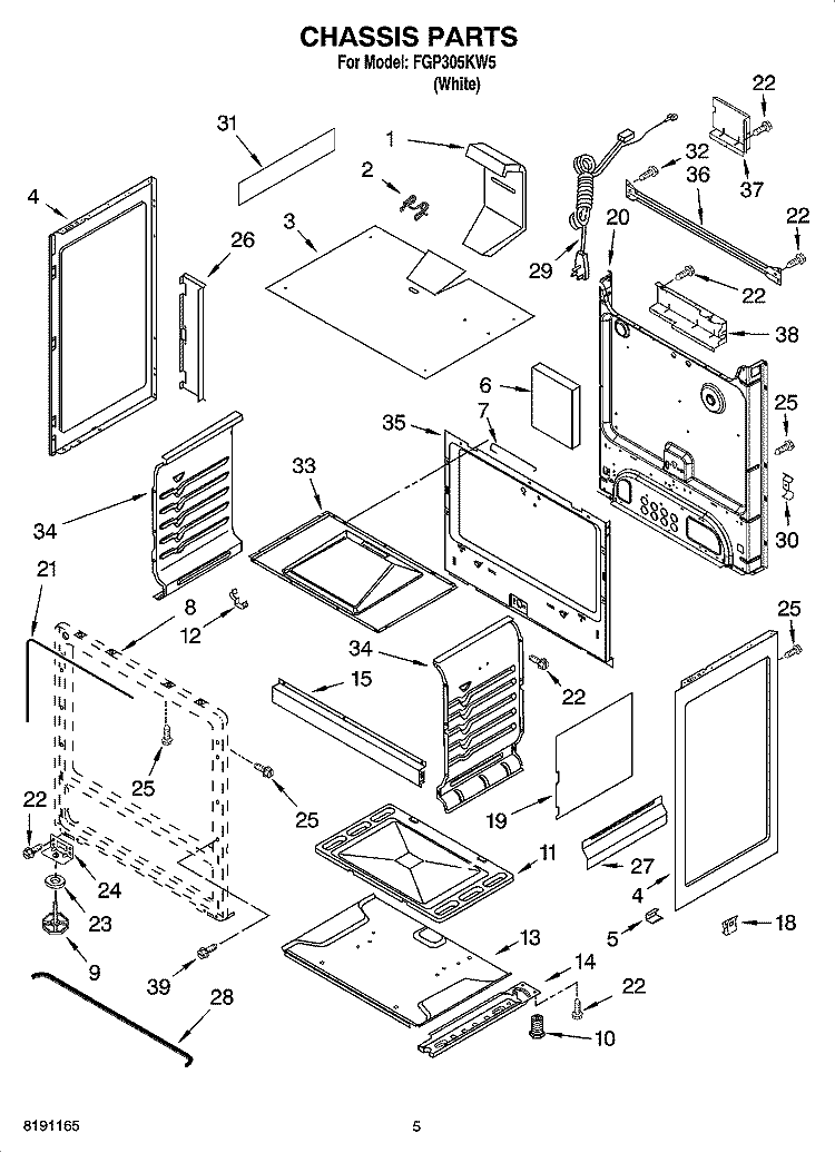 CHASSIS PARTS Diagram and Parts List for FGP305KW5  Roper Range