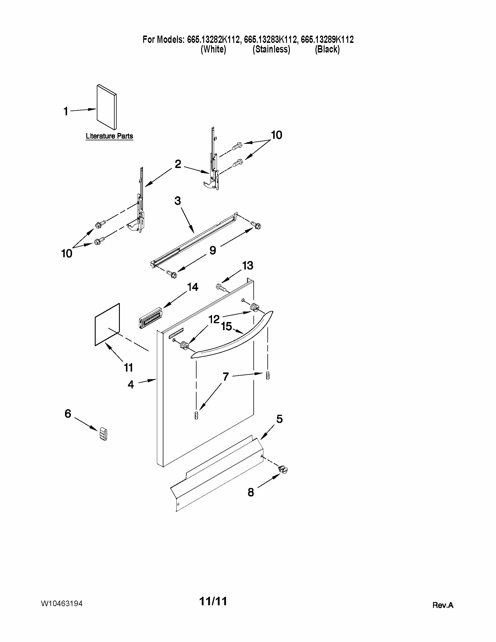 Door And Panel Parts Diagram and Parts List for 66513282K112  Kenmore Dishwasher