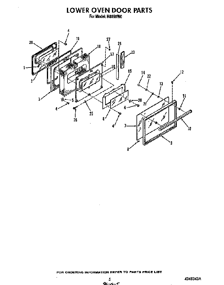 Lower Oven Door Diagram and Parts List for H8858*0  Roper Range