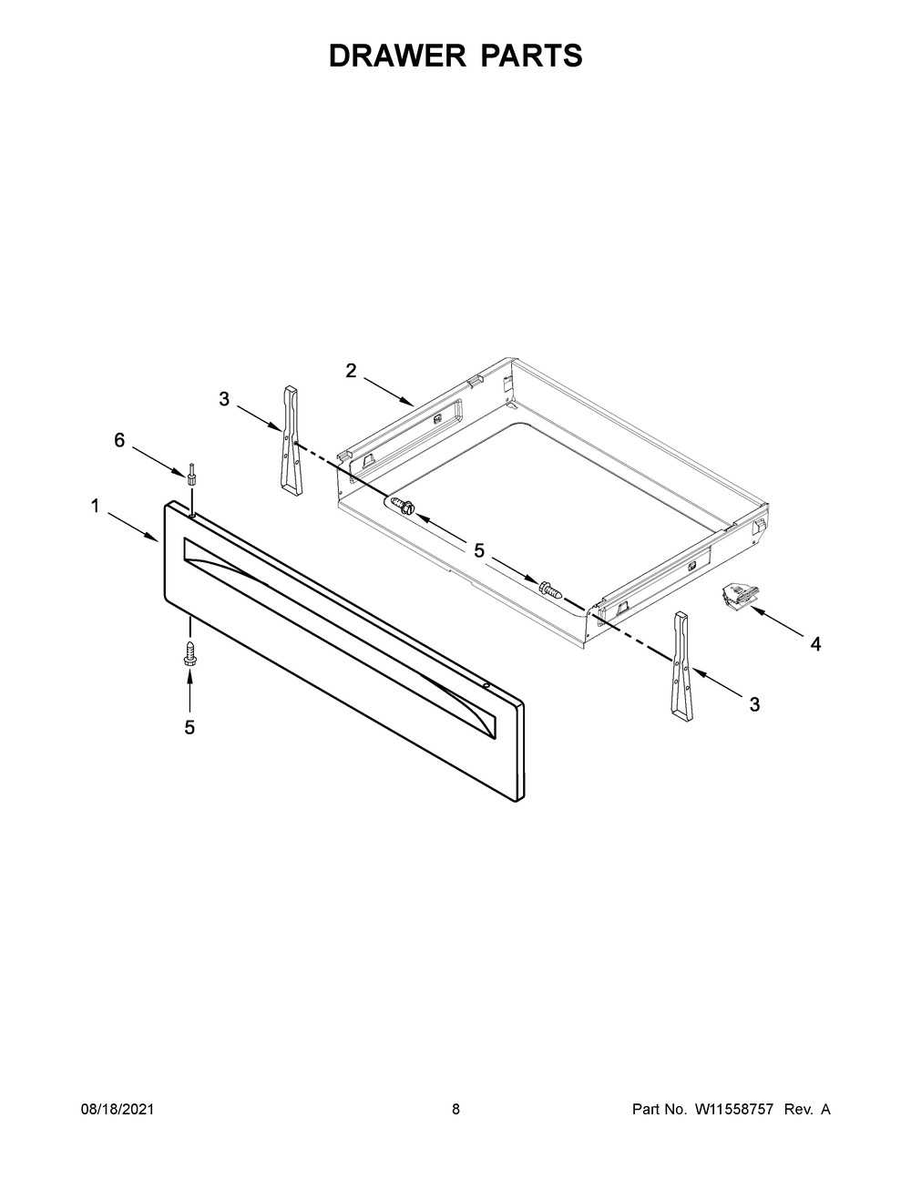 Drawer Parts Diagram and Parts List for WEC310S0LB0  Whirlpool Range