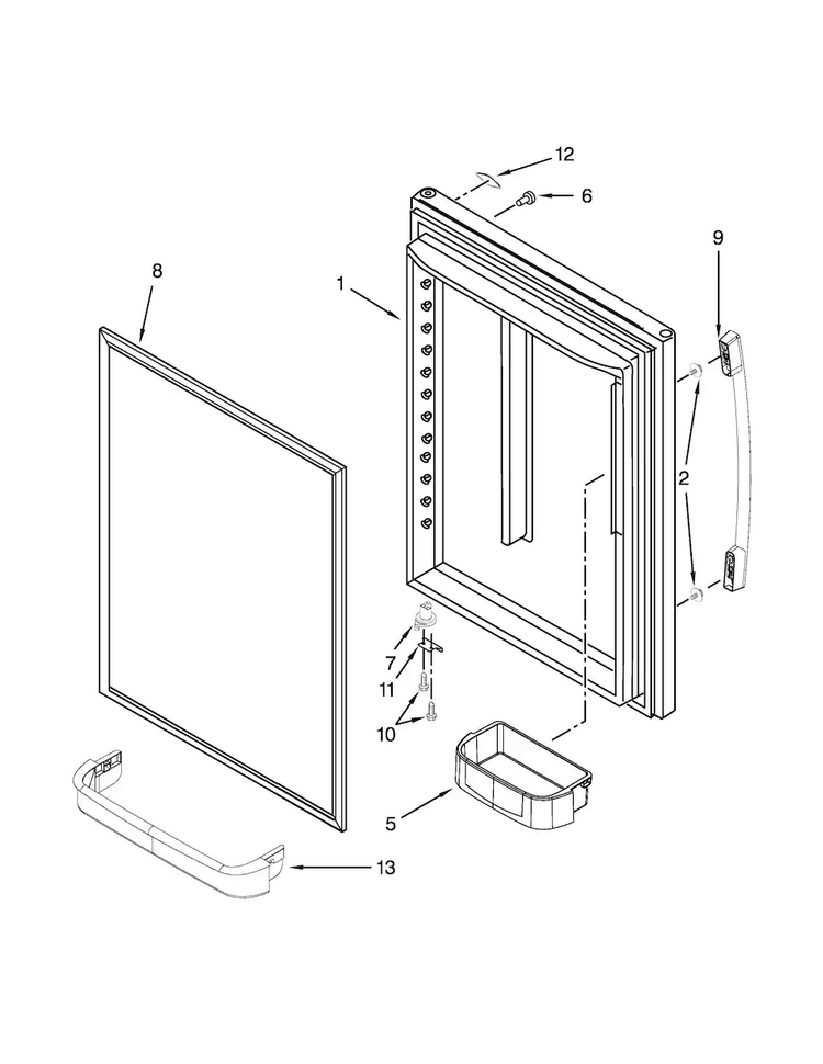 Refrigerator Door Parts Diagram and Parts List for WRB322DMBB00  Whirlpool Refrigerator