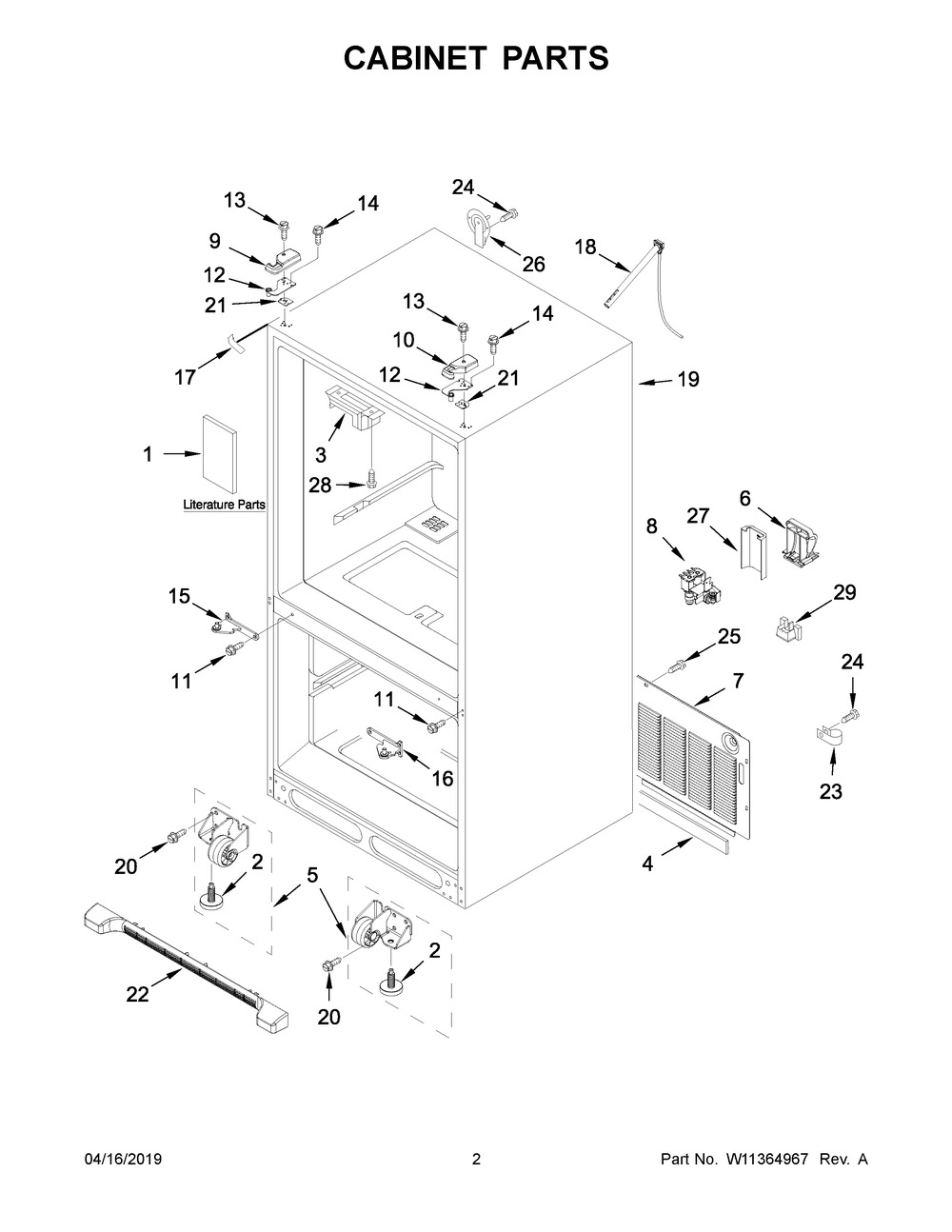 Cabinet Parts Diagram and Parts List for WRFA35SWHN01  Whirlpool Refrigerator