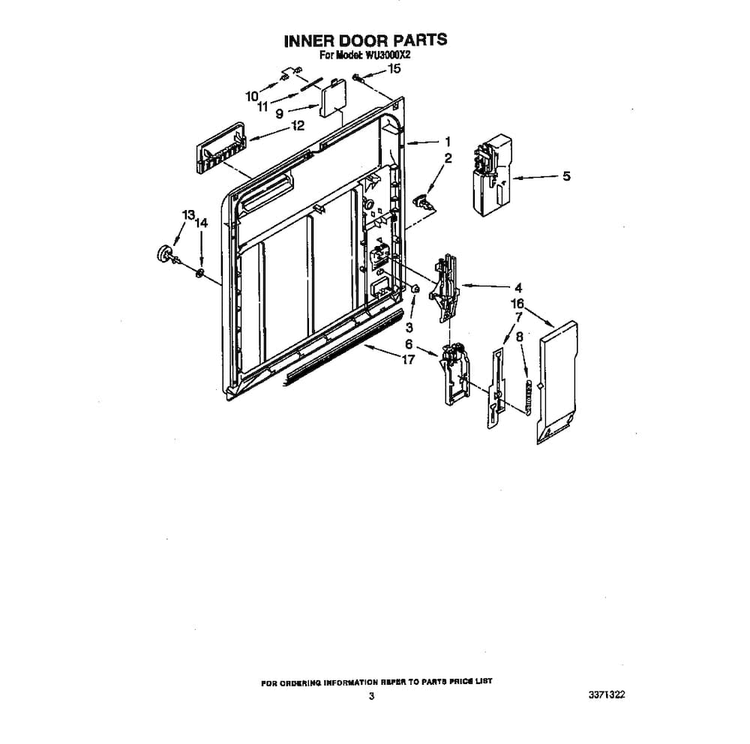 Inner Door Diagram and Parts List for WU300X2  Roper Dishwasher
