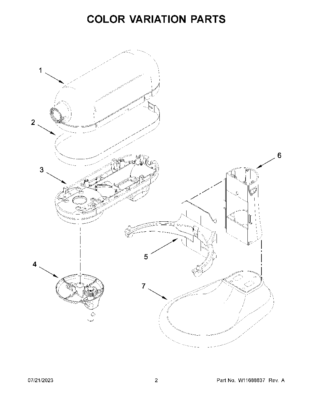 Color Variation Parts Diagram and Parts List for 9KSMC895OB1  KitchenAid Mixer