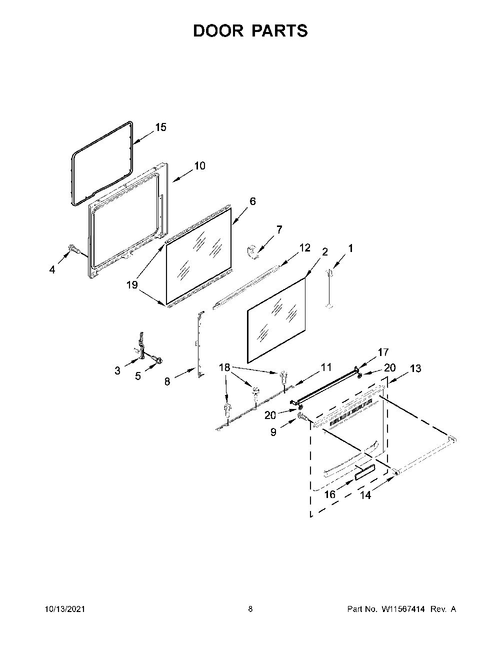 Door Parts Diagram and Parts List for KFEG500EBS4  KitchenAid Range