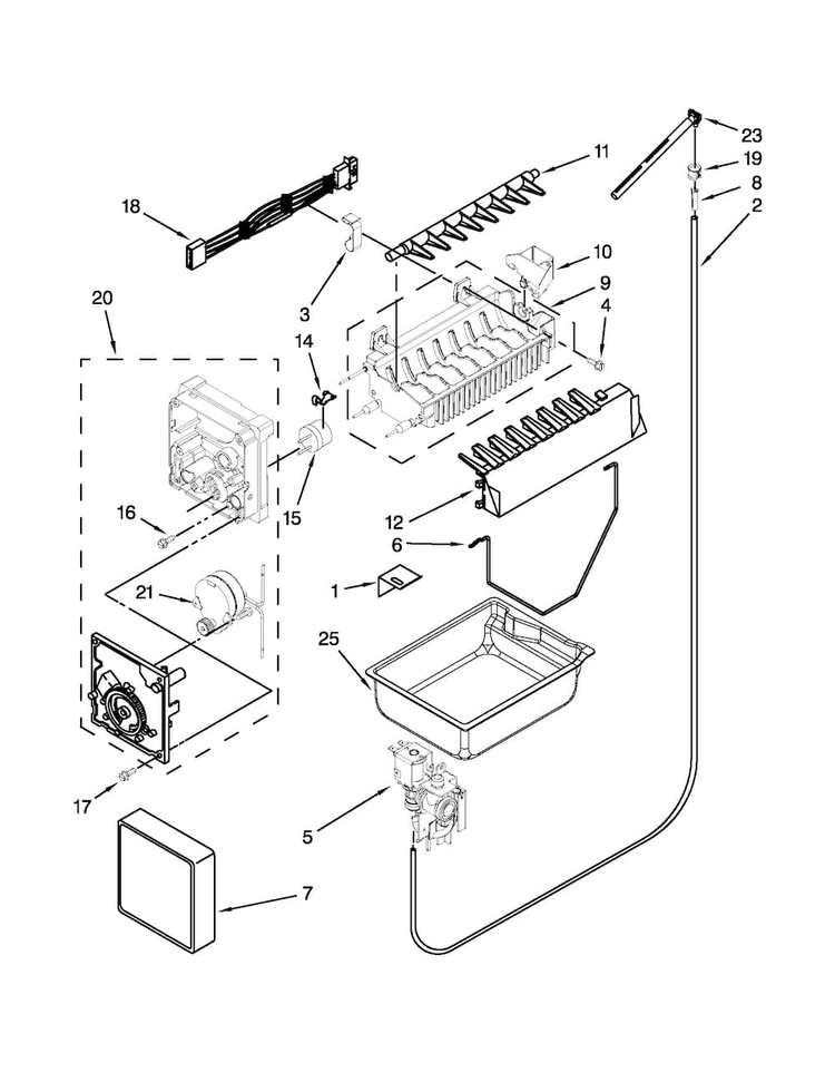 Icemaker Parts Diagram and Parts List for WRF535SMBM00  Whirlpool Refrigerator