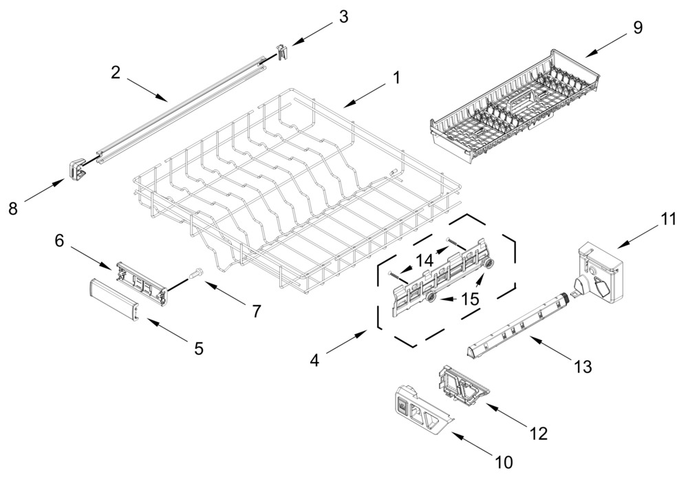 Third Level Rack And Track Parts Diagram and Parts List for MDTS7024SZ0  Whirlpool Dishwasher
