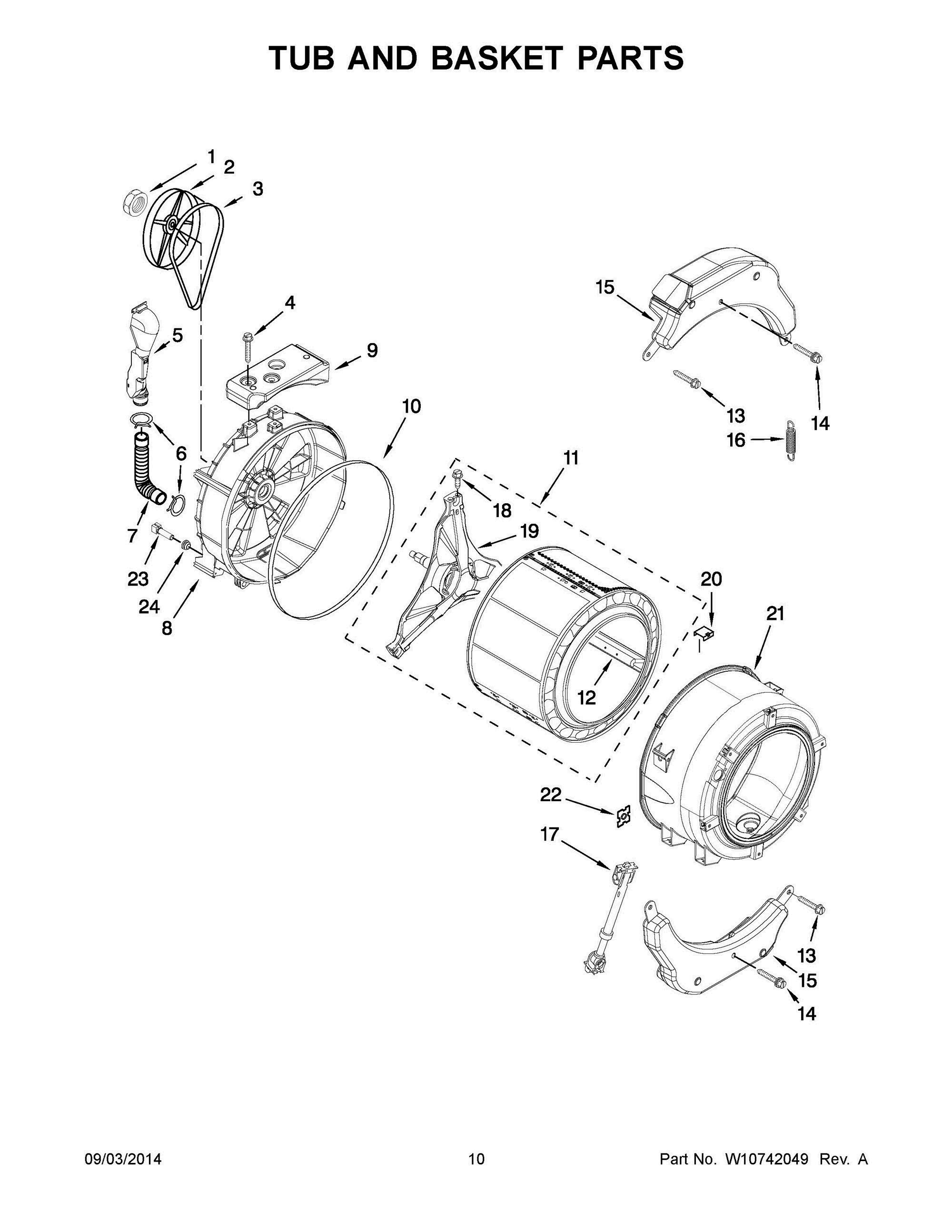 06 - TUB AND BASKET PARTS Diagram and Parts List for YWFW9050XW01  Whirlpool Washer