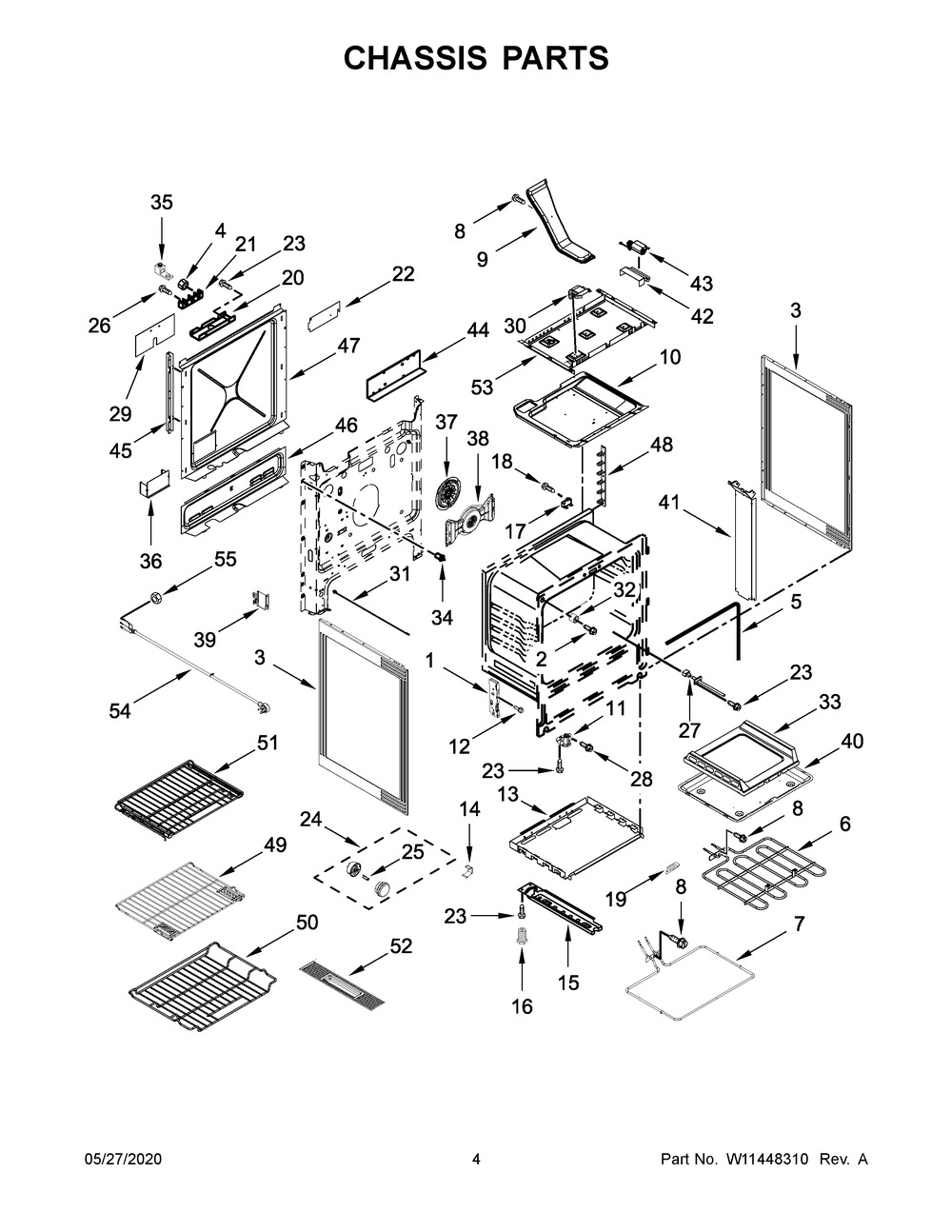 Chassis Parts Diagram and Parts List for YKSDB900ESS4  Whirlpool Range